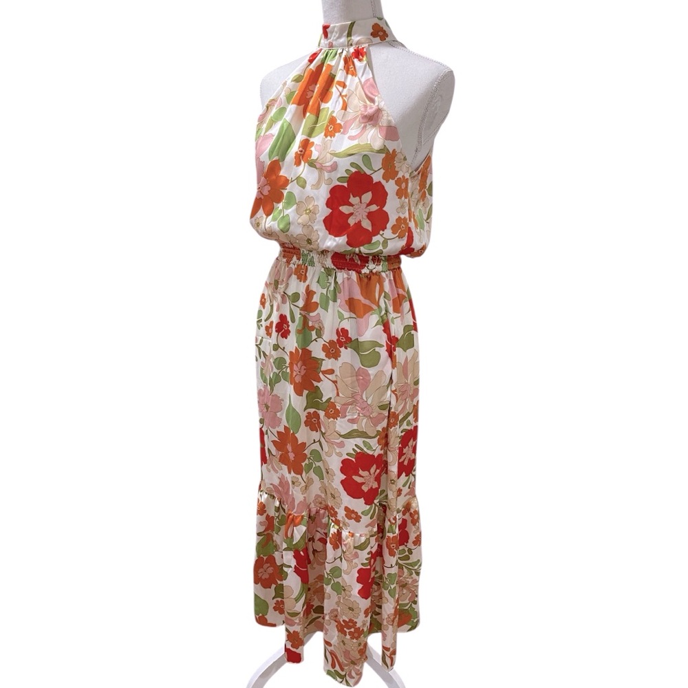 Sweet Lemons Sleeveless Floral Print Halter Neck Maxi Dress Size Small